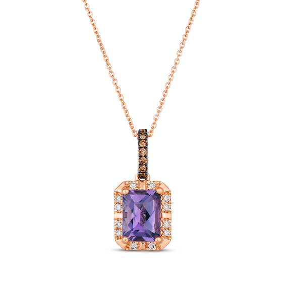 Le Vian Emerald-Cut Amethyst Necklace 1/8 ct tw Diamonds 14K Strawberry Gold 19"
