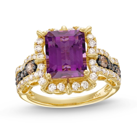Le Vian Chocolate Waterfall Emerald-Cut Amethyst Ring 7/8 ct tw Diamonds 14K Honey Gold