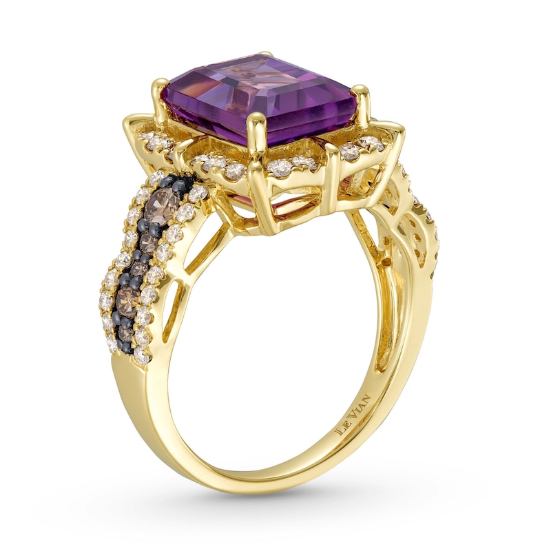 Main Image 2 of Le Vian Chocolate Waterfall Emerald-Cut Amethyst Ring 7/8 ct tw Diamonds 14K Honey Gold