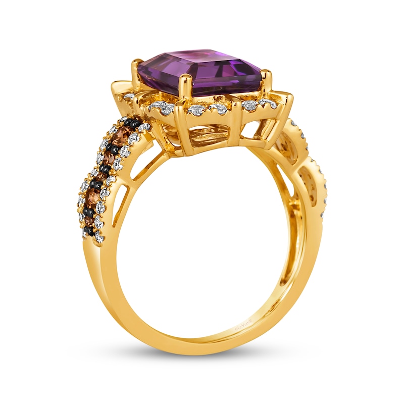 Main Image 3 of Le Vian Chocolate Waterfall Emerald-Cut Amethyst Ring 7/8 ct tw Diamonds 14K Honey Gold