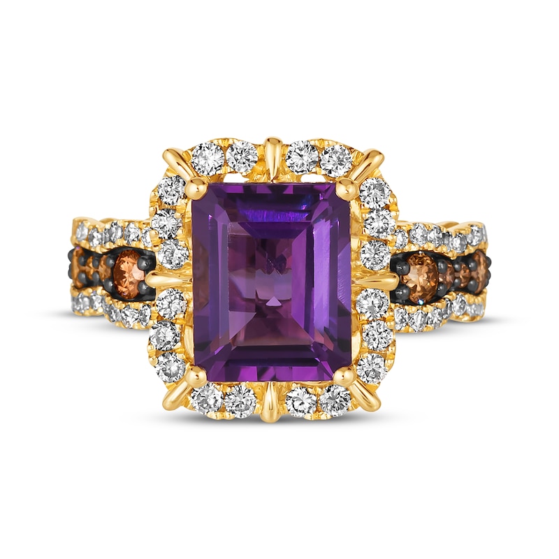 Main Image 4 of Le Vian Chocolate Waterfall Emerald-Cut Amethyst Ring 7/8 ct tw Diamonds 14K Honey Gold