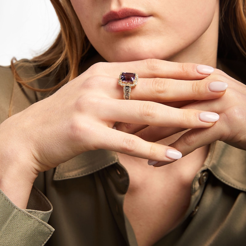 Main Image 5 of Le Vian Chocolate Waterfall Emerald-Cut Amethyst Ring 7/8 ct tw Diamonds 14K Honey Gold