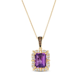 Le Vian Emerald-Cut Amethyst Necklace 3/8 ct tw Diamonds 14K Honey Gold 19"