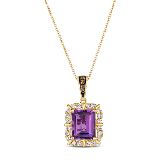 Le Vian Emerald-Cut Amethyst Necklace 3/8 ct tw Diamonds 14K Honey Gold 19"