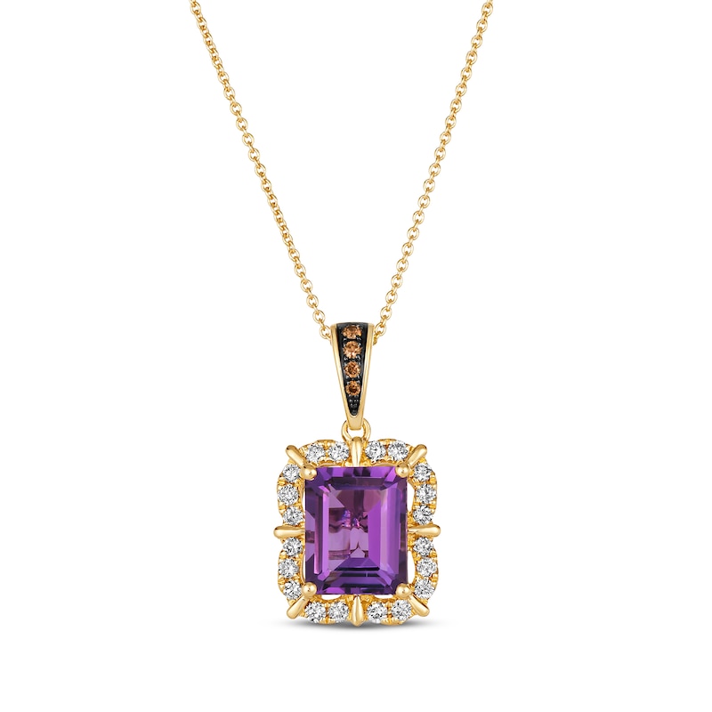 Main Image 1 of Le Vian Emerald-Cut Amethyst Necklace 3/8 ct tw Diamonds 14K Honey Gold 19&quot;