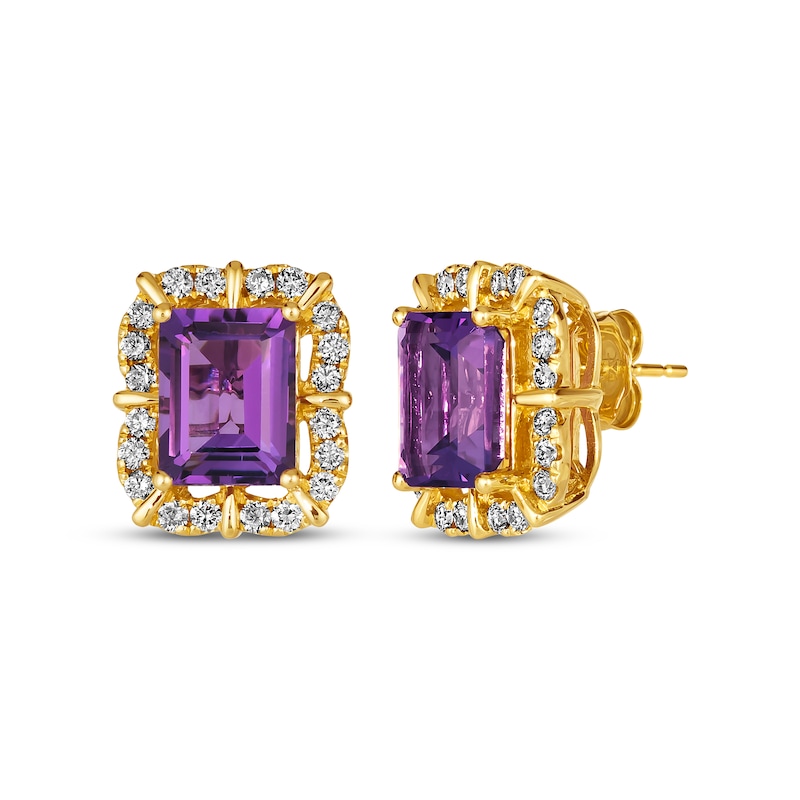 Main Image 1 of Le Vian Emerald-Cut Amethyst Earrings 5/8 ct tw Diamonds 14K Honey Gold
