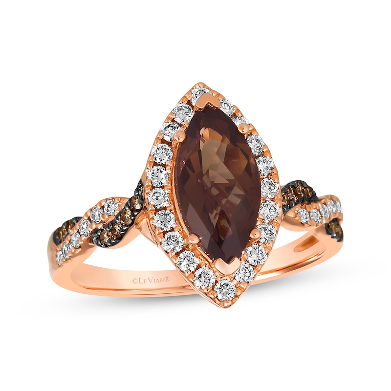 Main Image 1 of Le Vian Chocolate Twist Quartz Ring 1/2 ct tw Diamonds 14K Strawberry Gold