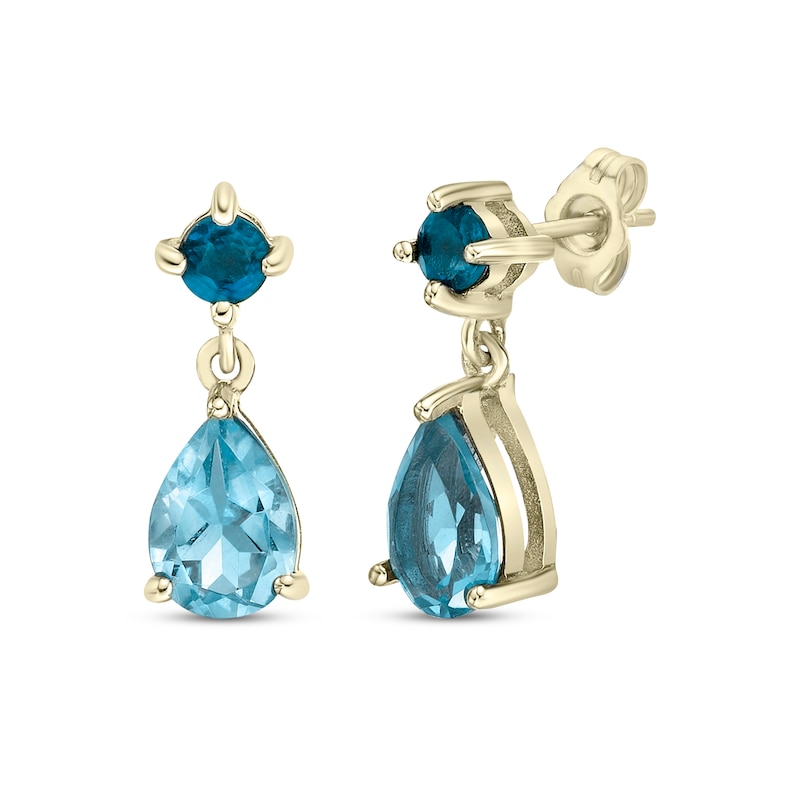 Round-Cut London Blue Topaz & Pear-Shaped Swiss Blue Topaz Drop ...