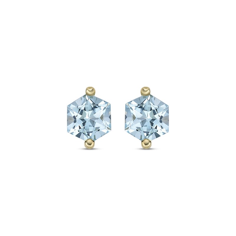 Main Image 2 of Hexagon-Cut Swiss Blue Topaz Solitaire Stud Earrings  10K Yellow Gold
