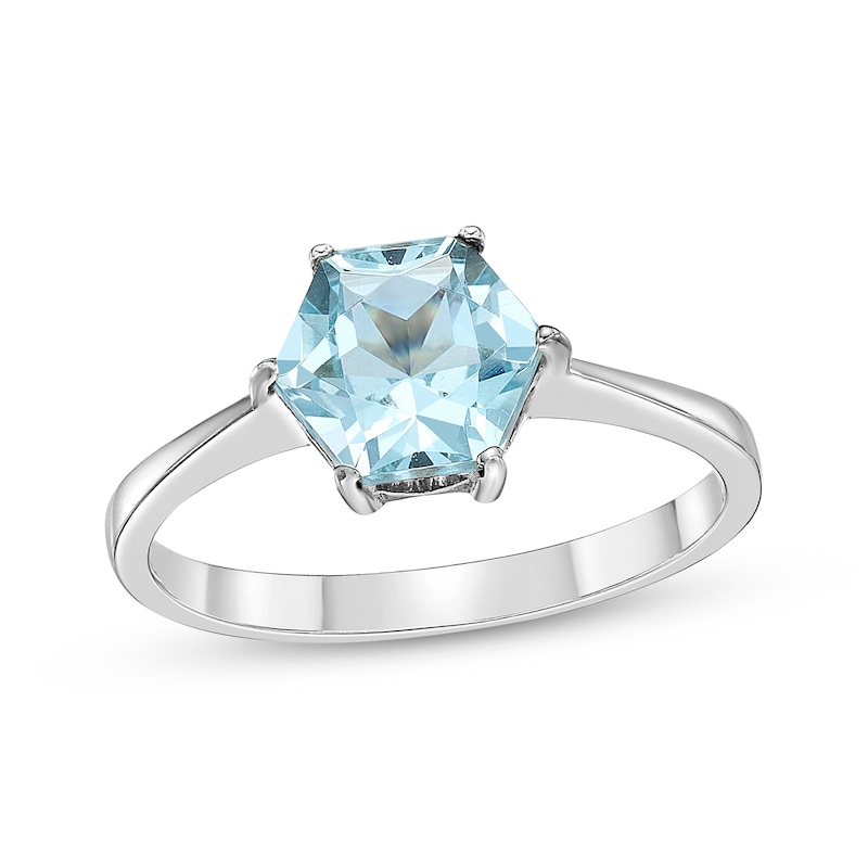 Hexagon-Cut Swiss Blue Topaz Solitaire Ring Sterling Silver