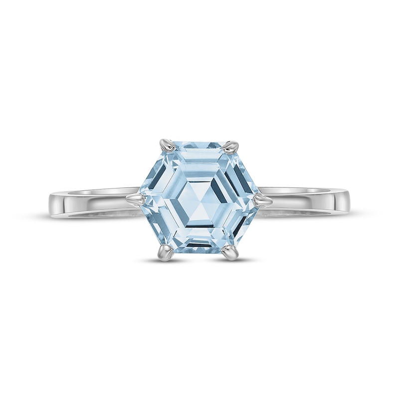 Hexagon-Cut Swiss Blue Topaz Solitaire Ring Sterling Silver