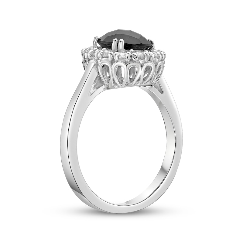 Oval-Cut Black Onyx & White Lab-Created Sapphire Ring Sterling Silver