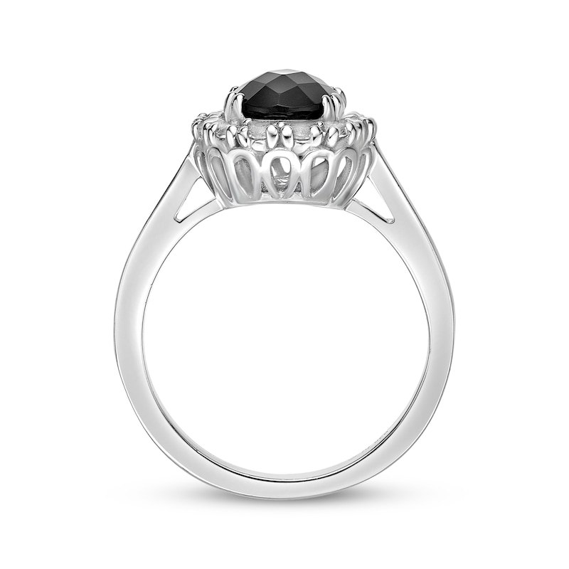 Oval-Cut Black Onyx & White Lab-Created Sapphire Ring Sterling Silver