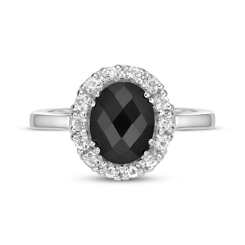 Oval-Cut Black Onyx & White Lab-Created Sapphire Ring Sterling Silver