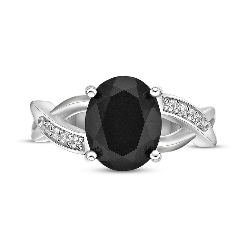 Main Image 4 of Oval-Cut Black Onyx & White Lab-Created Sapphire Ring Sterling Silver