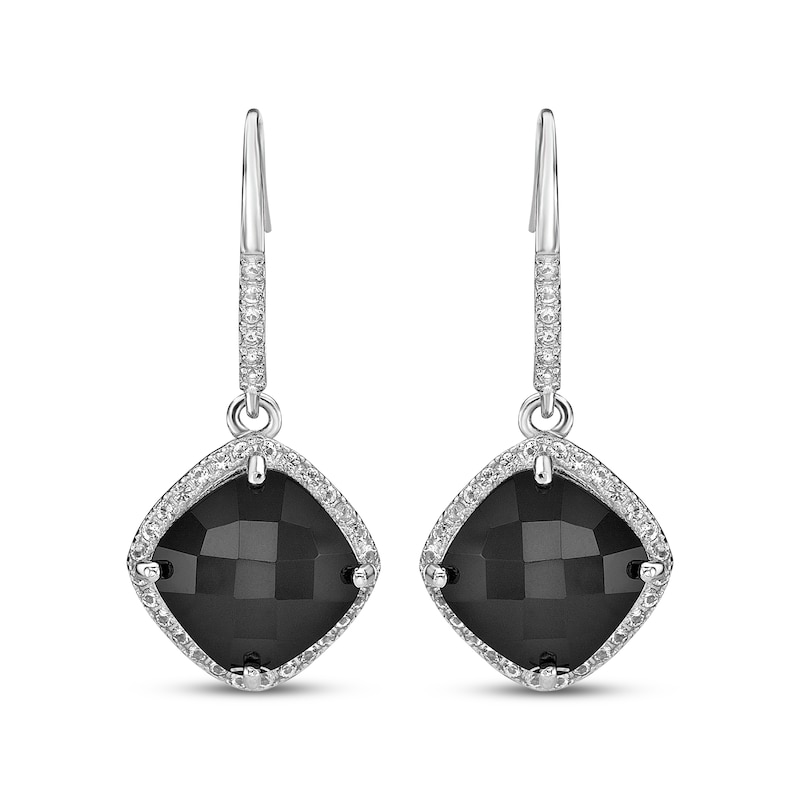 Cushion-Cut Black Onyx & White Lab-Created Sapphire Drop Earrings Sterling Silver