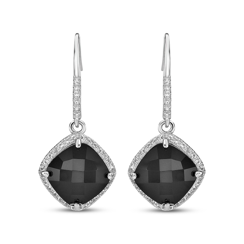Main Image 2 of Cushion-Cut Black Onyx & White Lab-Created Sapphire Drop Earrings Sterling Silver