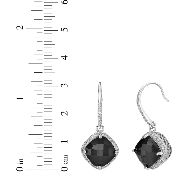 Main Image 4 of Cushion-Cut Black Onyx & White Lab-Created Sapphire Drop Earrings Sterling Silver