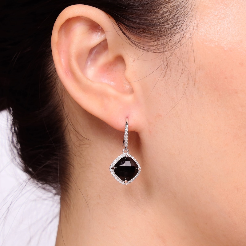 Main Image 5 of Cushion-Cut Black Onyx & White Lab-Created Sapphire Drop Earrings Sterling Silver