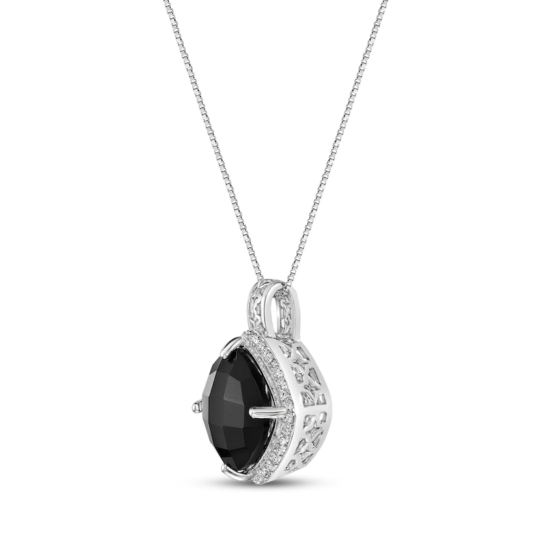 Main Image 2 of Cushion-Cut Black Onyx & White Lab-Created Sapphire Necklace Sterling Silver 18&quot;