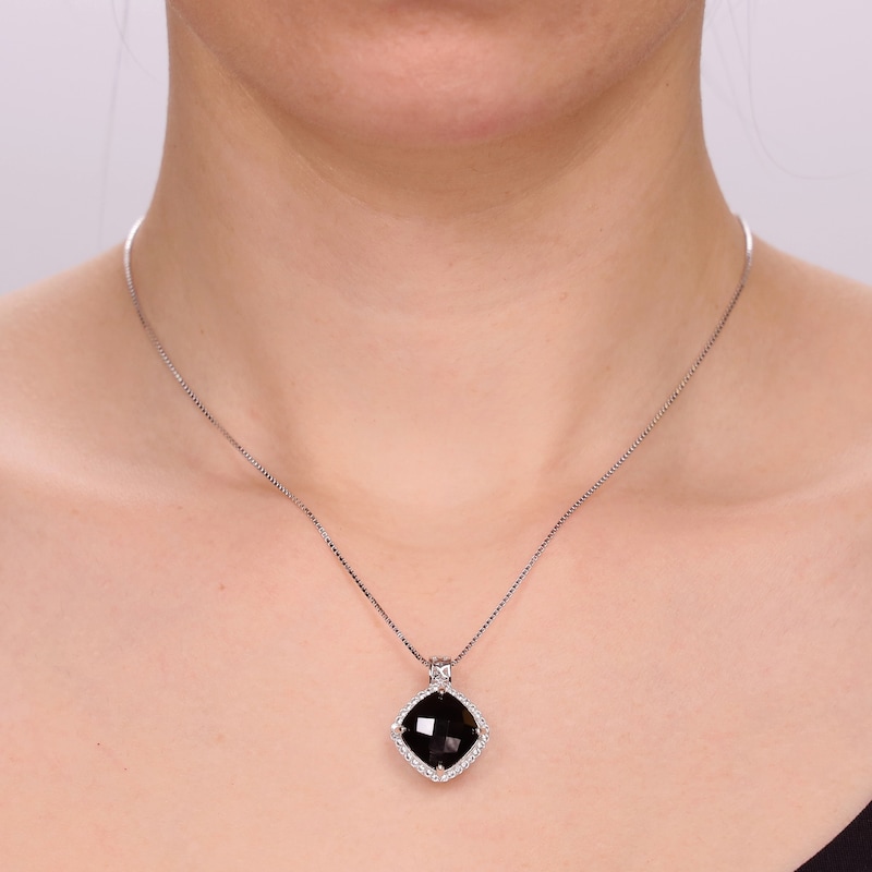 Main Image 5 of Cushion-Cut Black Onyx & White Lab-Created Sapphire Necklace Sterling Silver 18&quot;