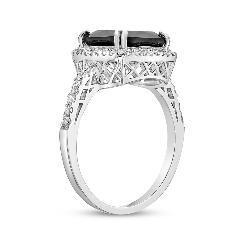 Main Image 2 of Cushion-Cut Black Onyx & White Lab-Created Sapphire Ring Sterling Silver