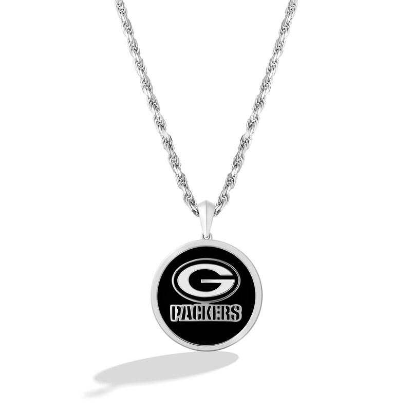 True Fans Green Bay Packers Onyx Disc Necklace in Sterling Silver