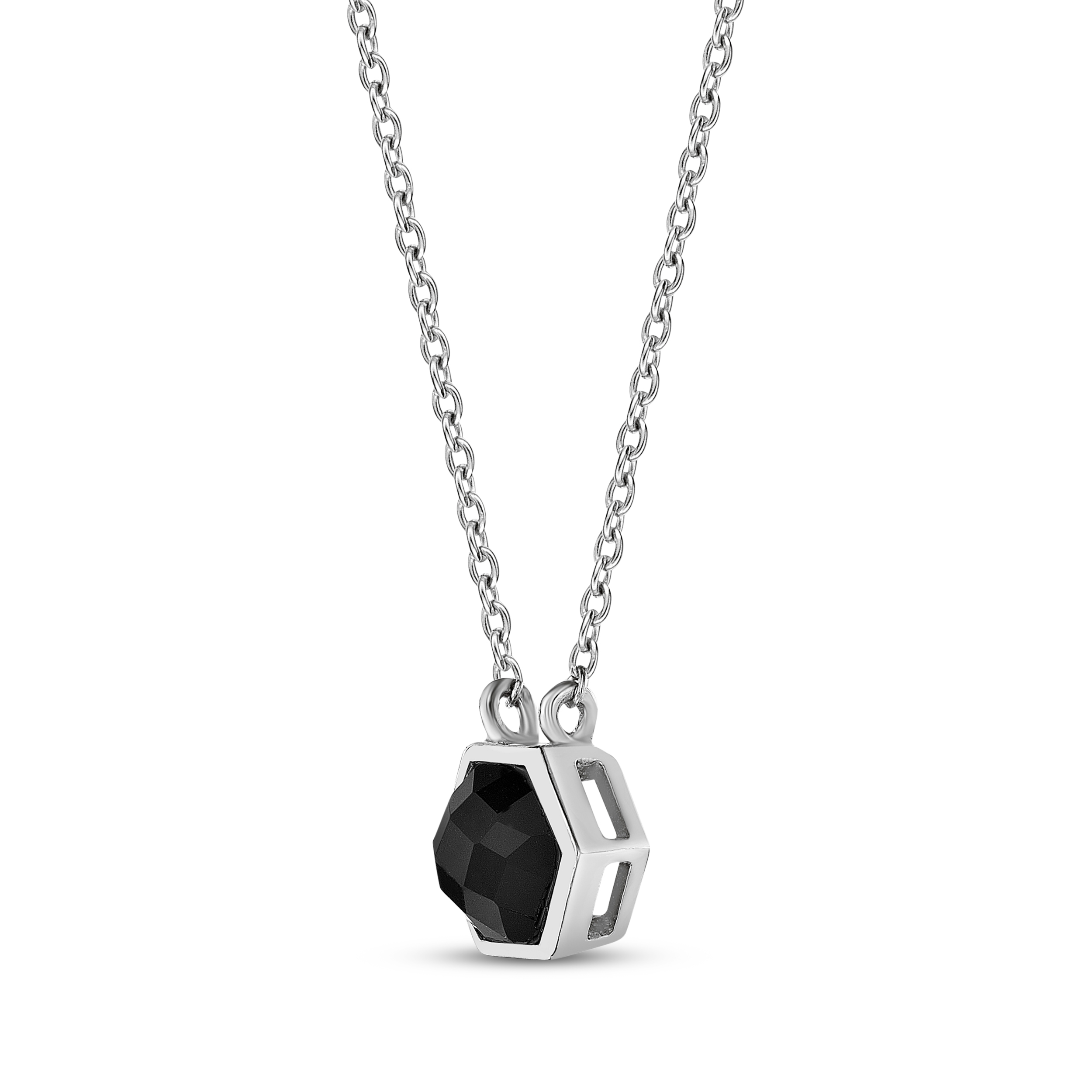 Thumbnail Image 2 of Hexagon-Cut Black Onyx Necklace Sterling Silver 18”