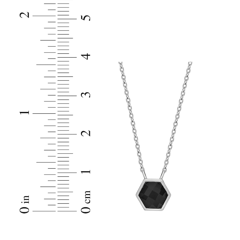 Hexagon-Cut Black Onyx Necklace Sterling Silver 18”