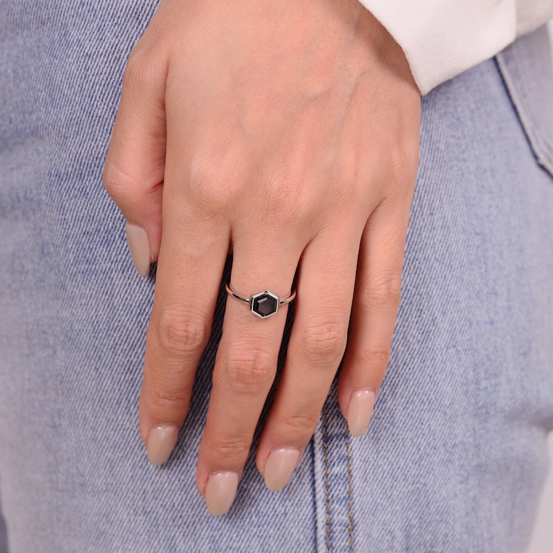 Main Image 5 of Hexagon-Cut Black Onyx Ring Sterling Silver
