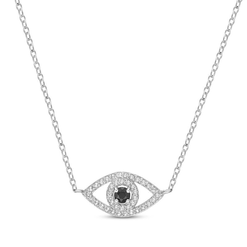 Round-Cut Black Onyx & White Lab-Created Sapphire Evil Eye Necklace Sterling Silver 18”