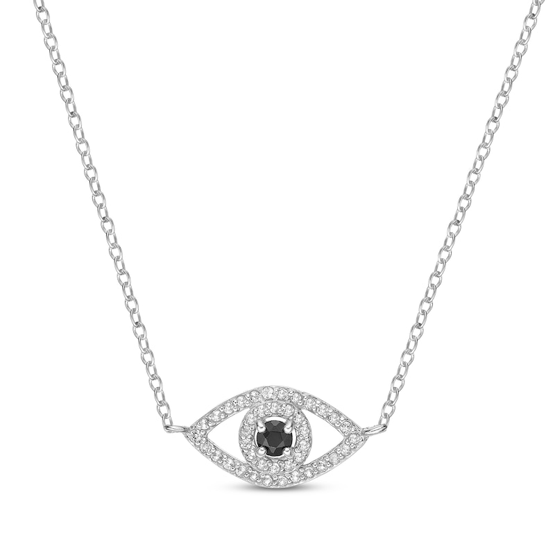 Main Image 1 of Round-Cut Black Onyx & White Lab-Created Sapphire Evil Eye Necklace Sterling Silver 18”