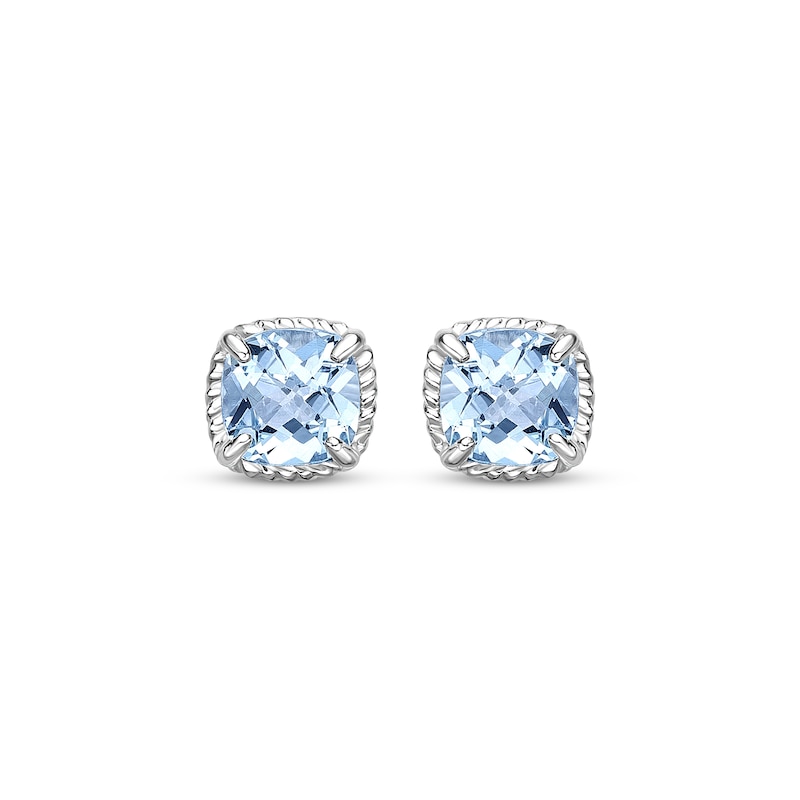 Main Image 2 of Cushion-Cut Swiss Blue Topaz Stud Earrings Sterling Silver