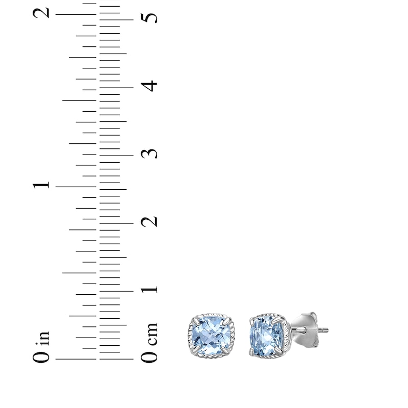 Main Image 4 of Cushion-Cut Swiss Blue Topaz Stud Earrings Sterling Silver