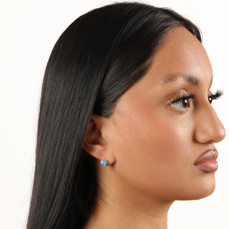Main Image 5 of Cushion-Cut Swiss Blue Topaz Stud Earrings Sterling Silver