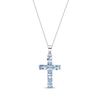 Thumbnail Image 1 of Oval-Cut Swiss Blue Topaz Cross Necklace Sterling Silver 18”