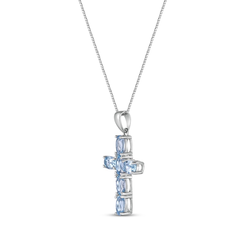 Main Image 2 of Oval-Cut Swiss Blue Topaz Cross Necklace Sterling Silver 18”
