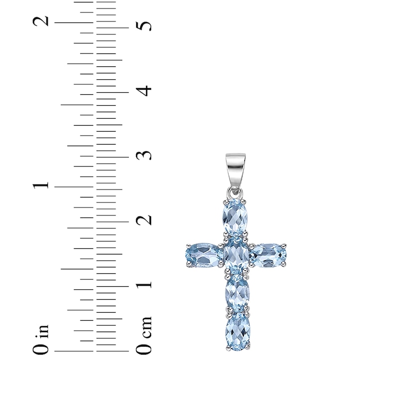Main Image 3 of Oval-Cut Swiss Blue Topaz Cross Necklace Sterling Silver 18”