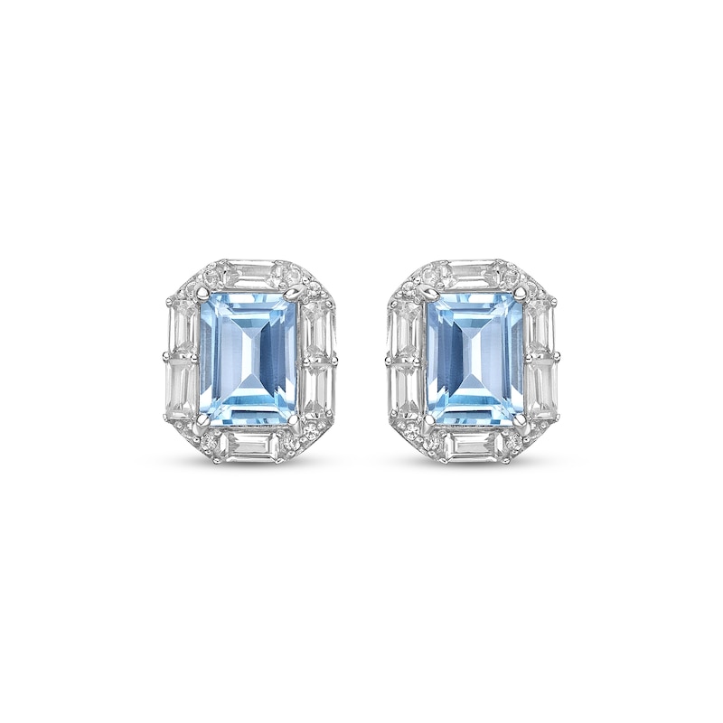 Emerald-Cut Swiss Blue Topaz & White Lab-Created Sapphire Stud Earrings Sterling Silver
