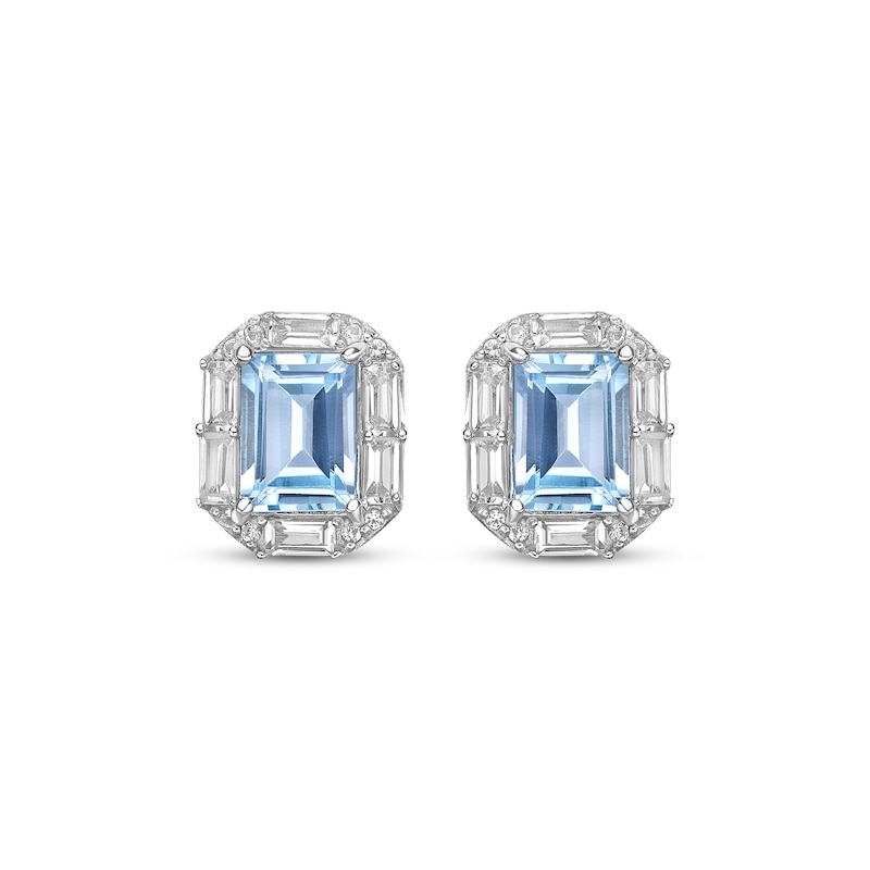 Rectangle-Cut Swiss Blue Topaz & White Lab-Created Sapphire Stud Earrings Sterling Silver