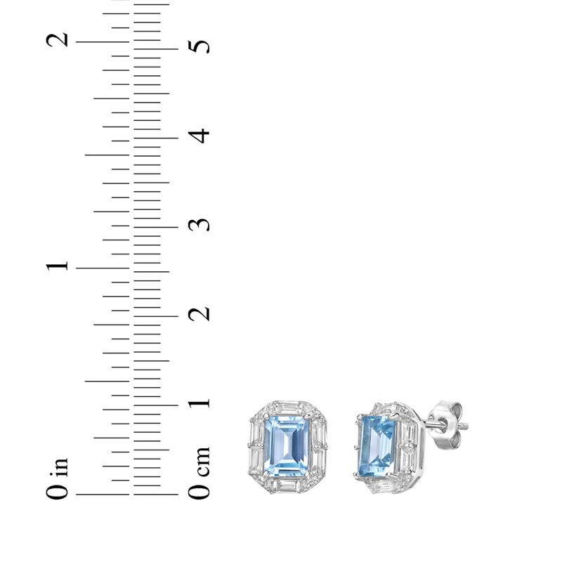 Main Image 4 of Rectangle-Cut Swiss Blue Topaz & White Lab-Created Sapphire Stud Earrings Sterling Silver