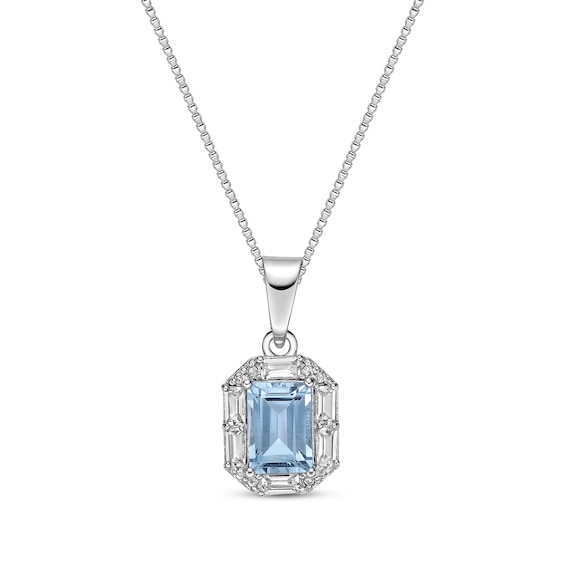 Rectangle-Cut Swiss Blue Topaz & White Lab-Created Sapphire Necklace Sterling Silver 18”