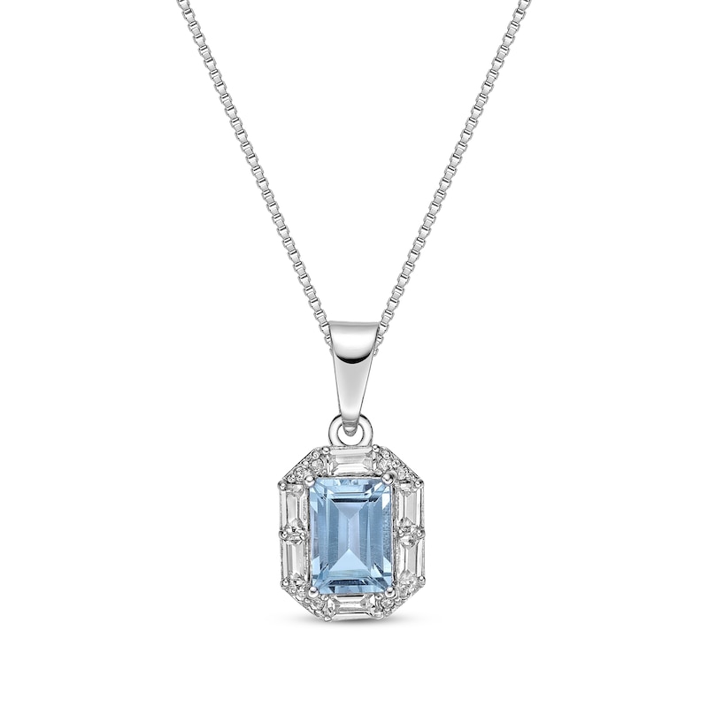 Main Image 1 of Rectangle-Cut Swiss Blue Topaz & White Lab-Created Sapphire Necklace Sterling Silver 18”