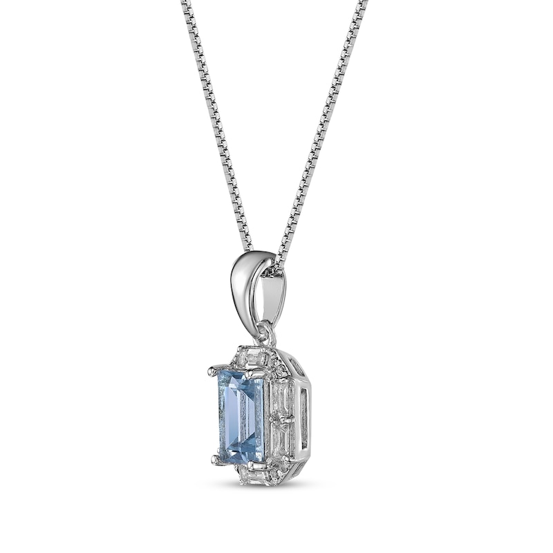 Main Image 2 of Rectangle-Cut Swiss Blue Topaz & White Lab-Created Sapphire Necklace Sterling Silver 18”