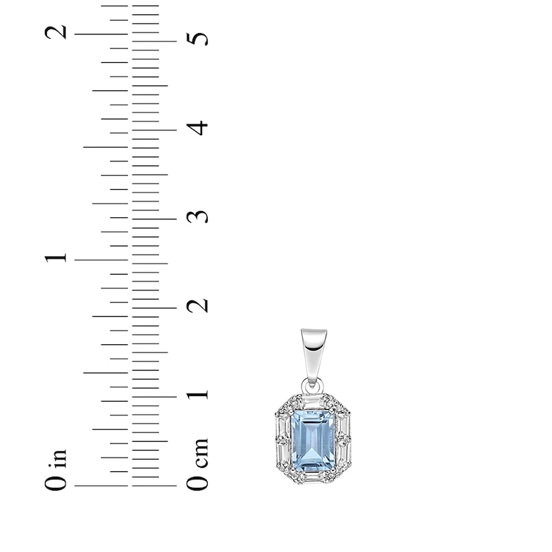 Main Image 3 of Rectangle-Cut Swiss Blue Topaz & White Lab-Created Sapphire Necklace Sterling Silver 18”