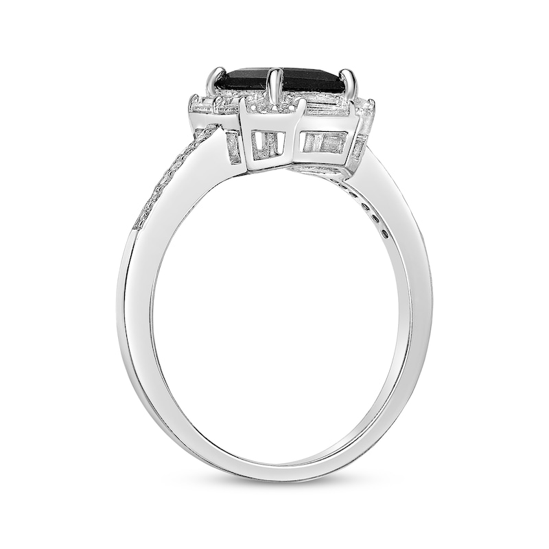 Main Image 2 of Rectangle-Cut Black Onyx & White Lab-Created Sapphire Ring Sterling Silver
