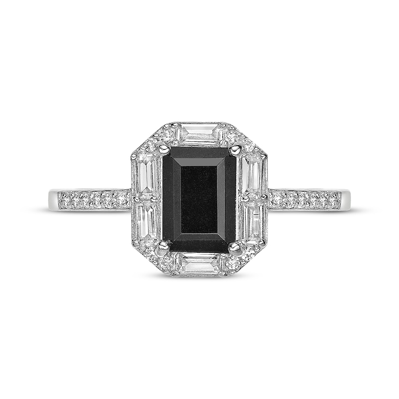 Main Image 4 of Rectangle-Cut Black Onyx & White Lab-Created Sapphire Ring Sterling Silver