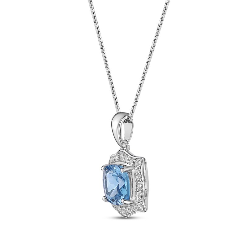 Main Image 2 of Cushion-Cut Swiss Blue Topaz & White Lab-Created Sapphire Necklace Sterling Silver 18”