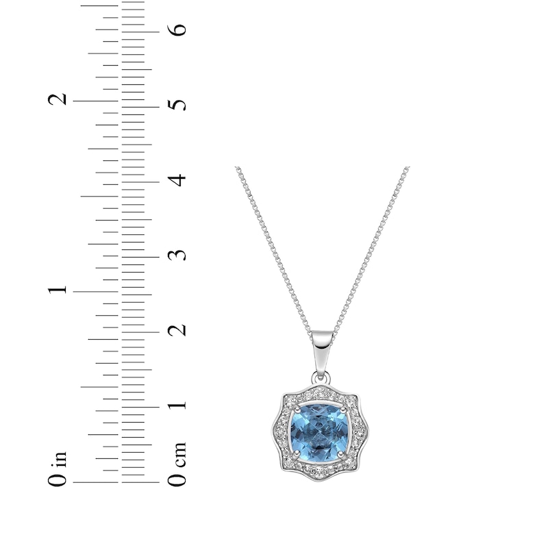 Cushion-Cut Swiss Blue Topaz & White Lab-Created Sapphire Necklace Sterling Silver 18”