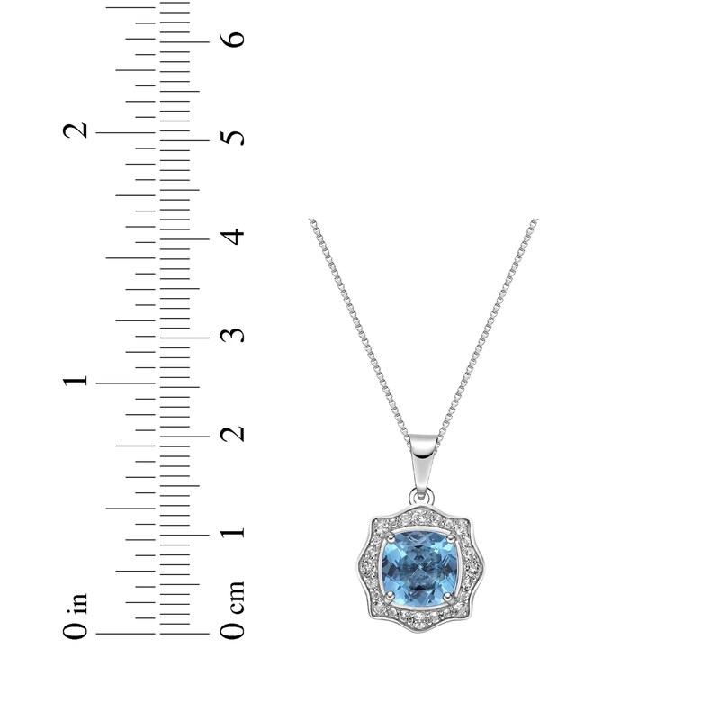 Main Image 4 of Cushion-Cut Swiss Blue Topaz & White Lab-Created Sapphire Necklace Sterling Silver 18”